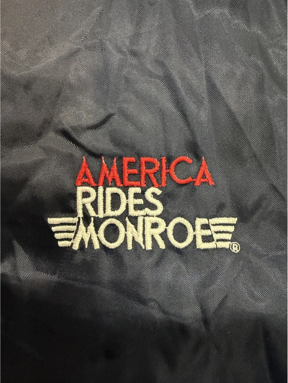 Vintage MVP Corp Inc. America Rides Monroe Navy Blue Bomber Jacket Large